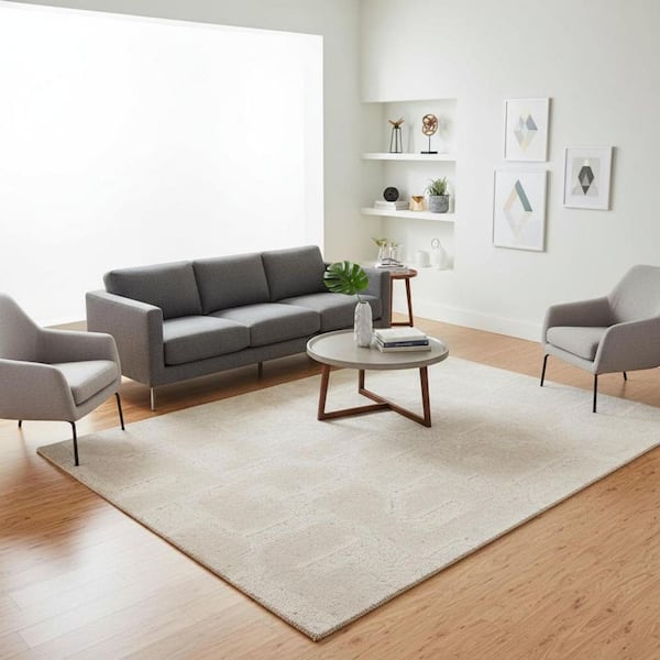Cream 5 ft. x 8 ft. Woven Geometric Rectangle Indoor Area Rug