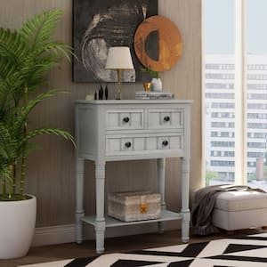 24 in. Gray Standard Rectangle Wood Console Table with 3-Drawers