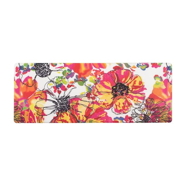 World Rug Gallery Modern Large Floral Anti Fatigue Standing Mat - Blue  18x30