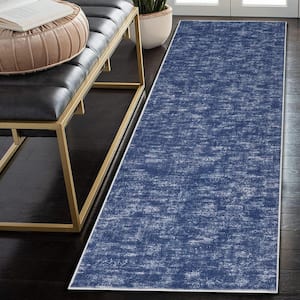 Blue 2 ft.3 in. x 8 ft. Solid Contemporary Indoor Area Rug