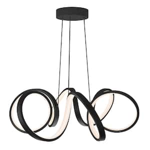 Ribbon 1-Light Black Modern Integrated LED Outdoor Ceiling Hanging Porch Pendant Light