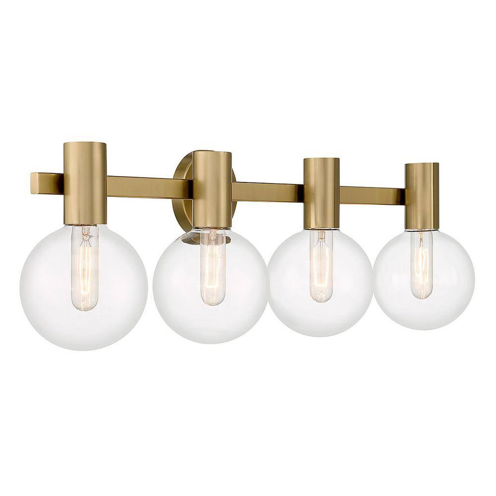 Warm Brass 4-Light Bathroom Vanity with Clear Glass Shades