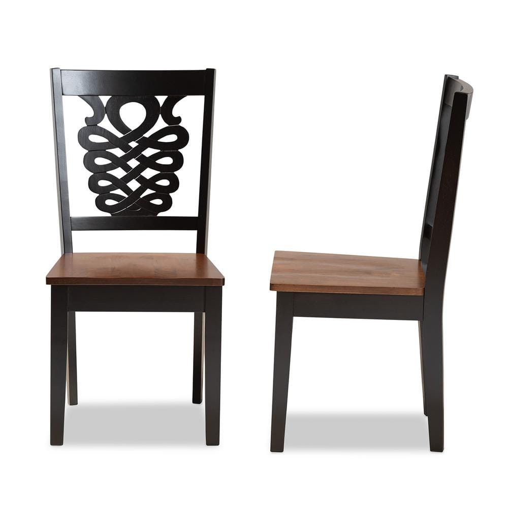 Gervais Two-Tone Dark Brown and Walnut Wood Dining Chair Set