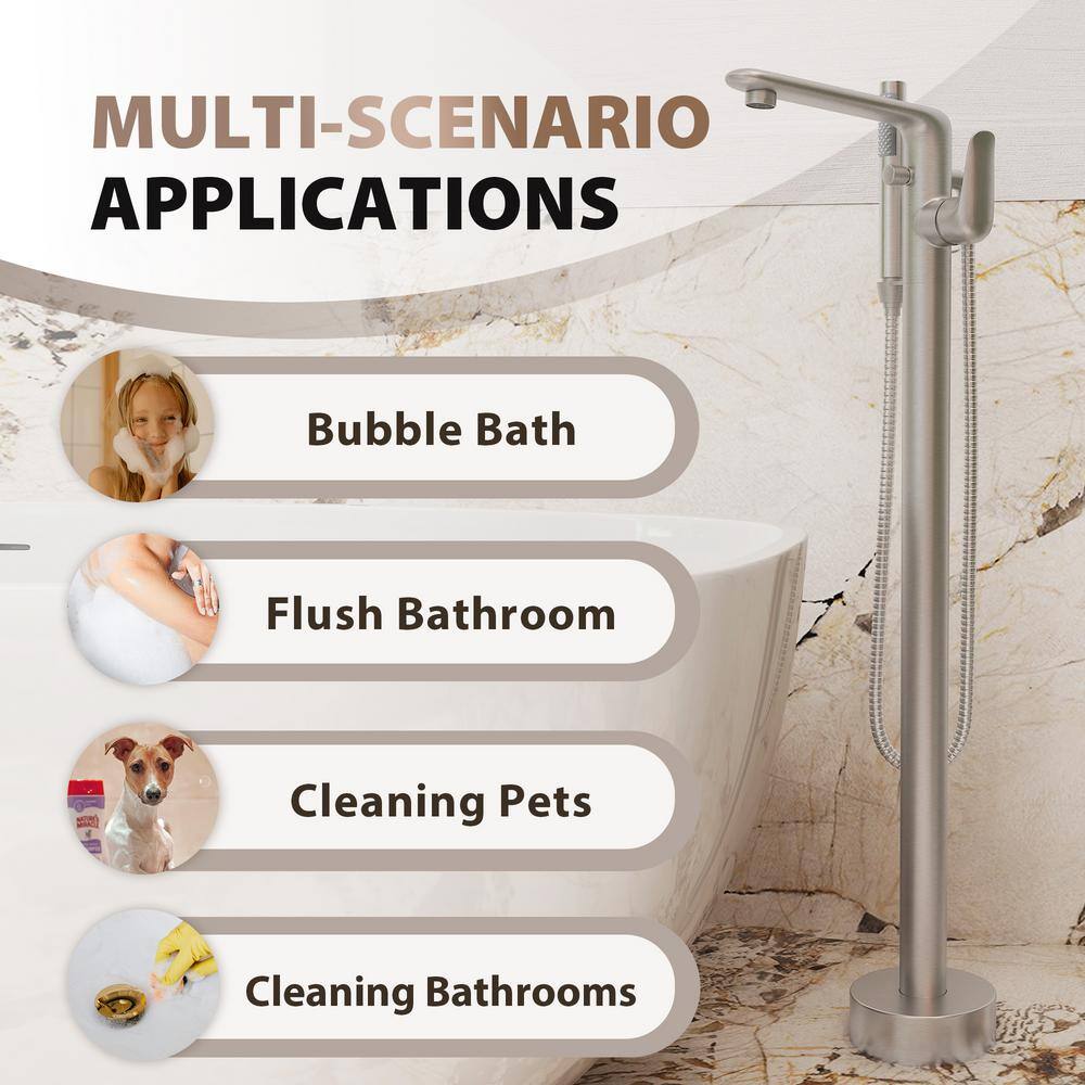 Brushed Nickel Freestanding Bathtub Faucet with Handshower