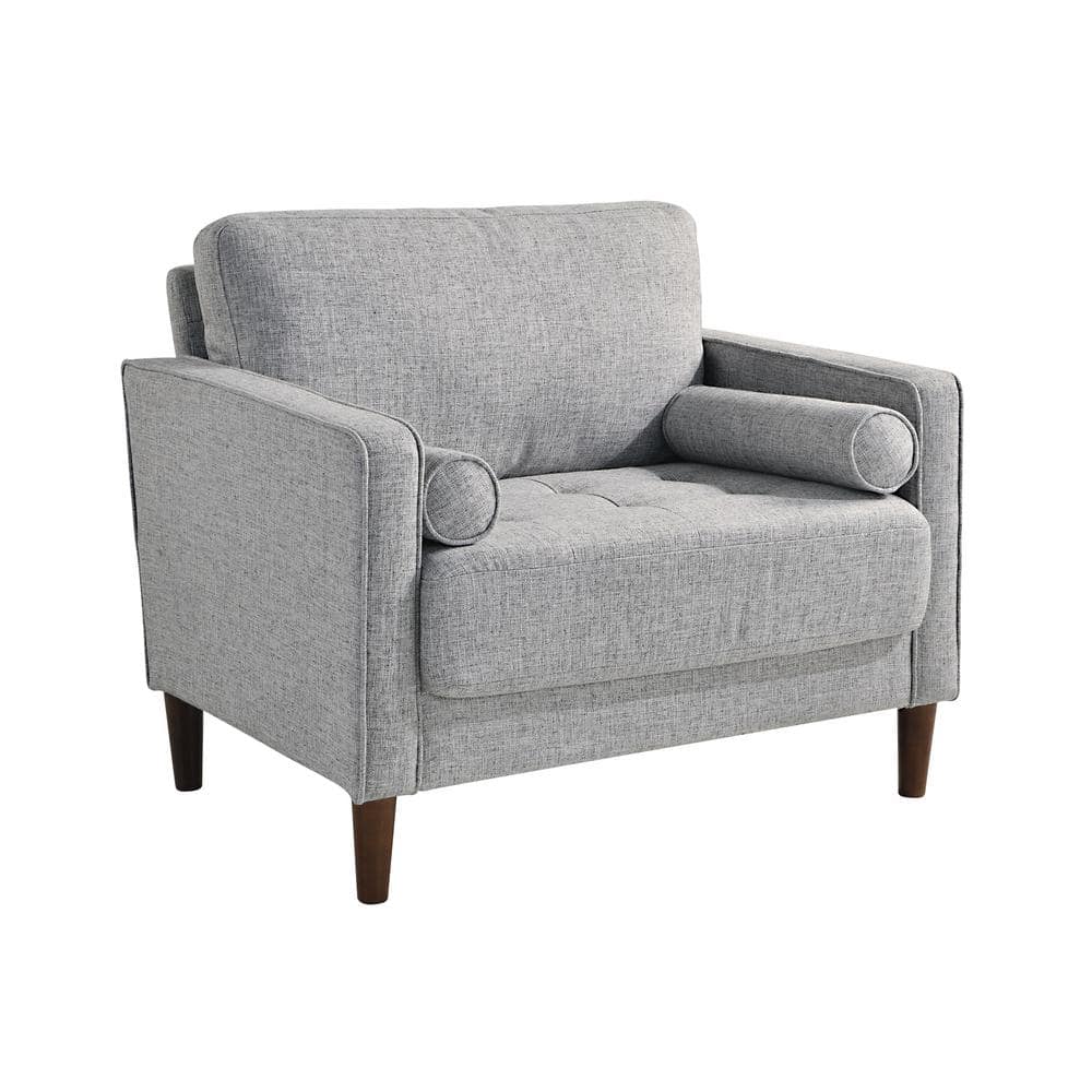 Light Gray Tufted Fabric Accent Chair with Wood Legs