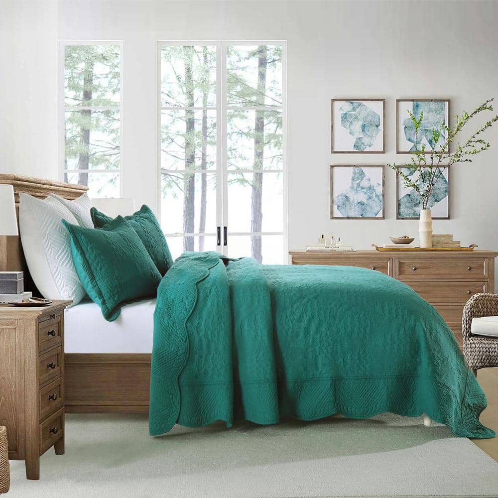 Emerald Green Cotton Queen Reversible Quilt Set