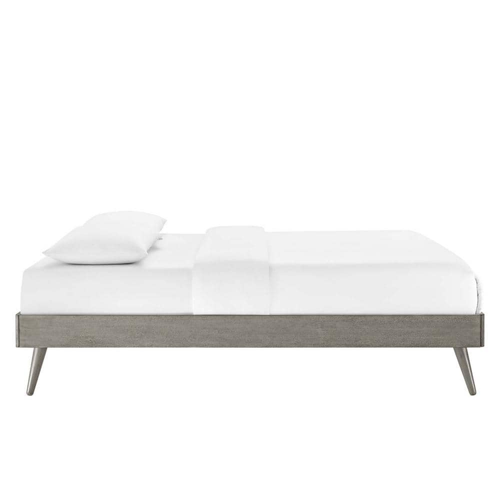 Gray Full Wood Platform Bed Frame with Slats