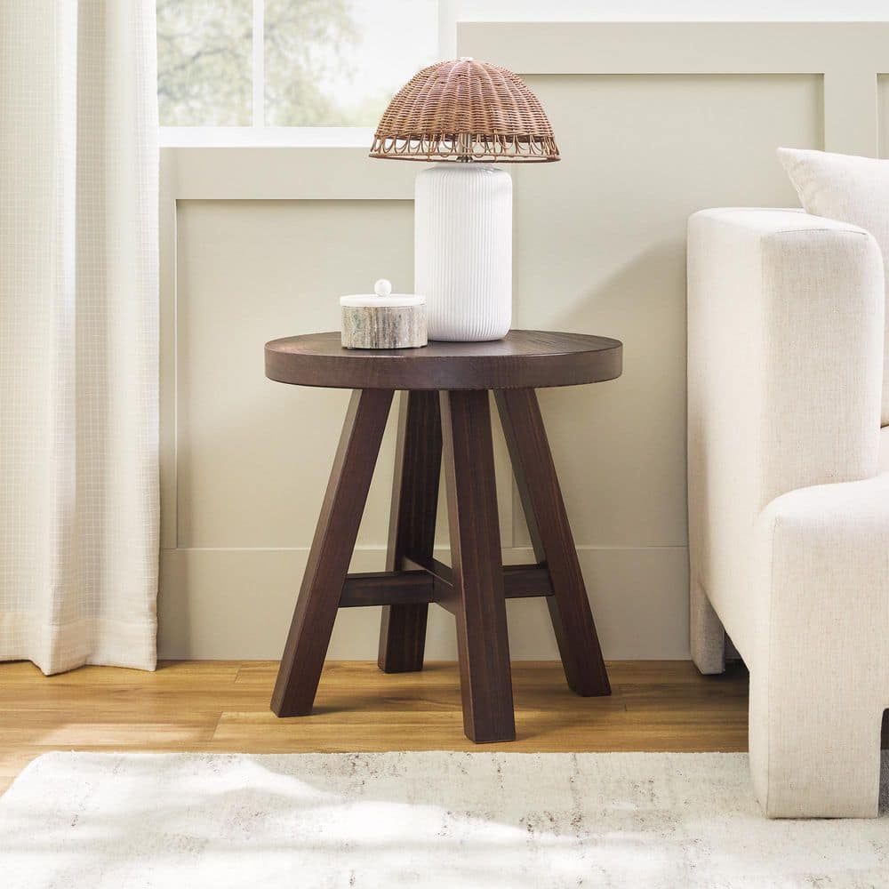 Colt 18 in. Espresso Rustic Round Solid Wood End Table with 4 Legs