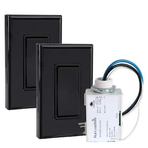 Simple 3-Way Wireless Light Switch Kit with 1 Receiver and 2 Single-Rocker Light Switches (Black)
