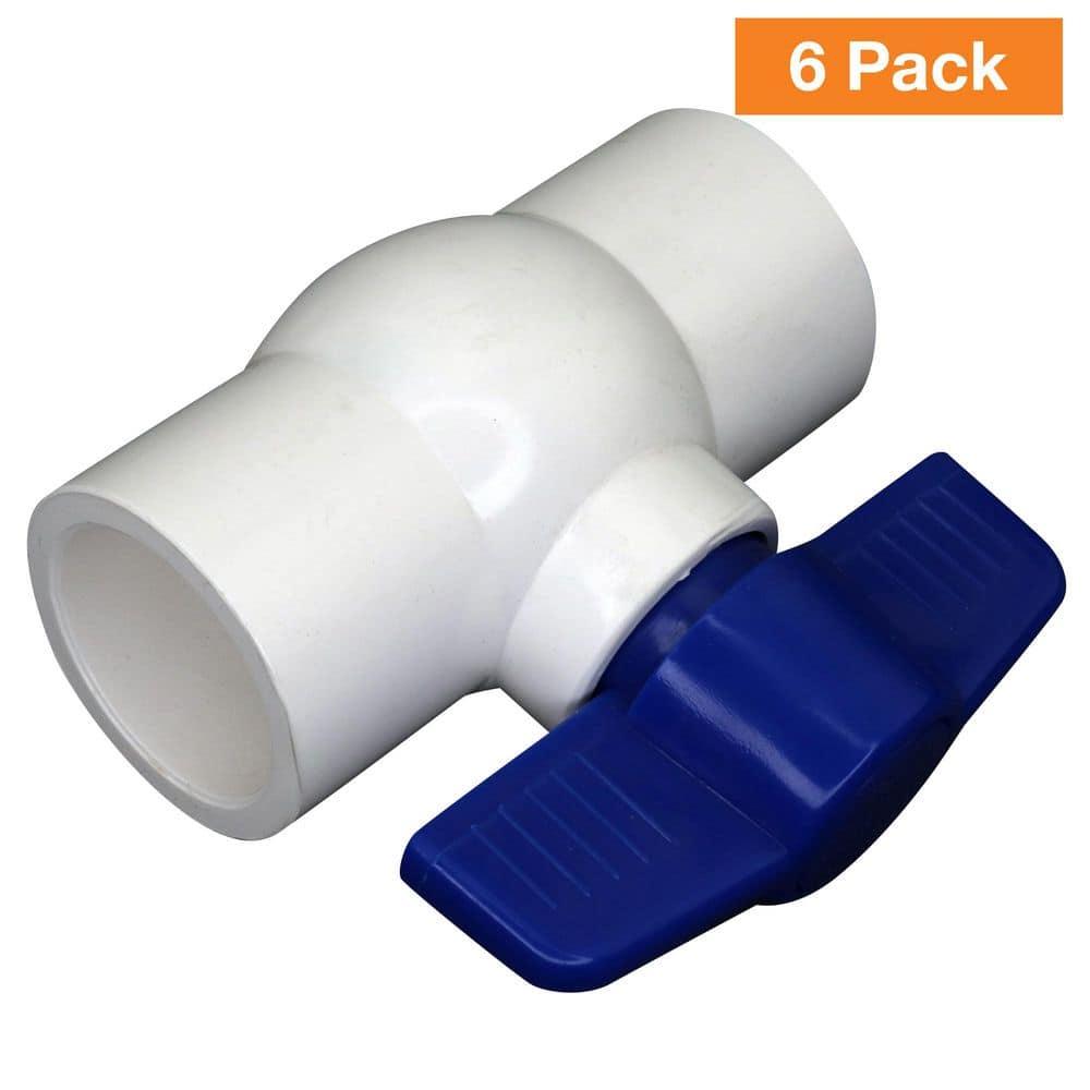 Everbilt 1 in. Slip x 1 in. Slip x PVC Schedule 40-Ball Valve Pro Pack (6-Pack) PVCBV16JR