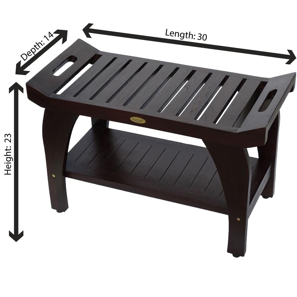 32" Dark Brown Teak Wood Shower Bench with Handles