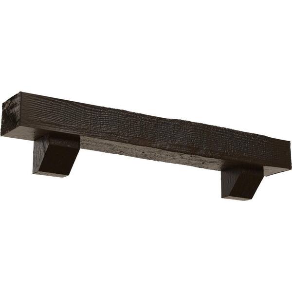 Ekena Millwork 8 in. x 10 in. x 4 ft. Rough Sawn Faux Wood Fireplace Mantel Kit, Ashford Corbels, Burnished Mahogany
