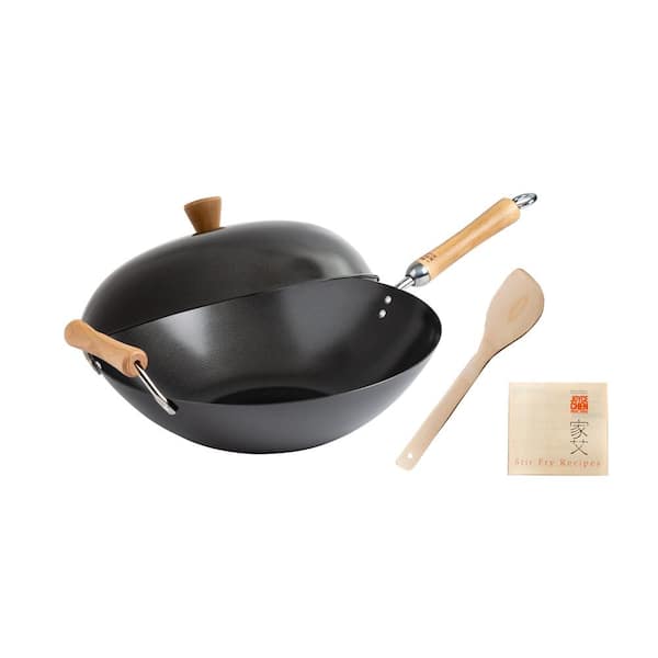 JOYCE CHEN Joyce Chen Professional Series Small 11.5 in. Dia. Black Cast  Iron Wok with Maple Handle J23-0003 - The Home Depot