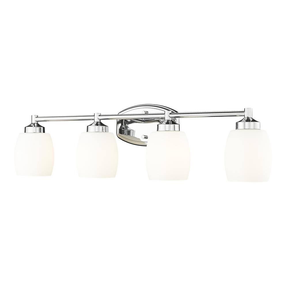 Kendrick 31.25 in. 4-Light Chrome Vanity-Light with Matte Opal Glass Shade