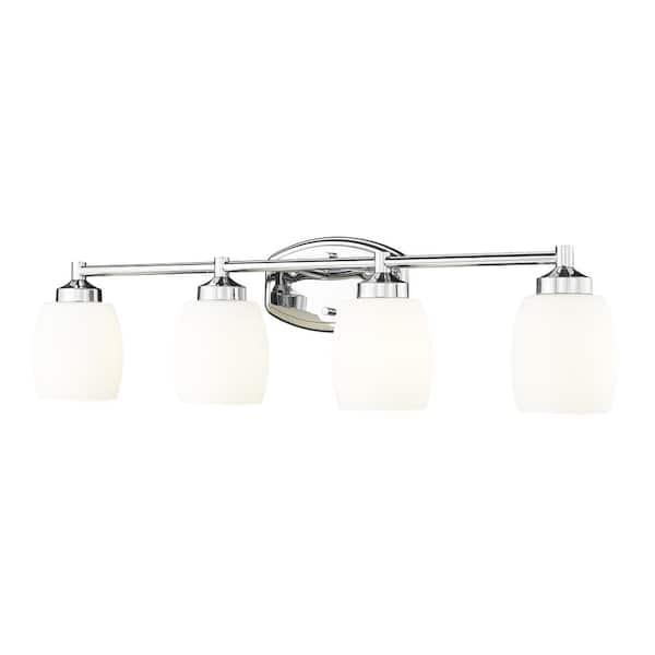 Unbranded Kendrick 31.25 in. 4-Light Chrome Vanity-Light with Matte Opal Glass Shade