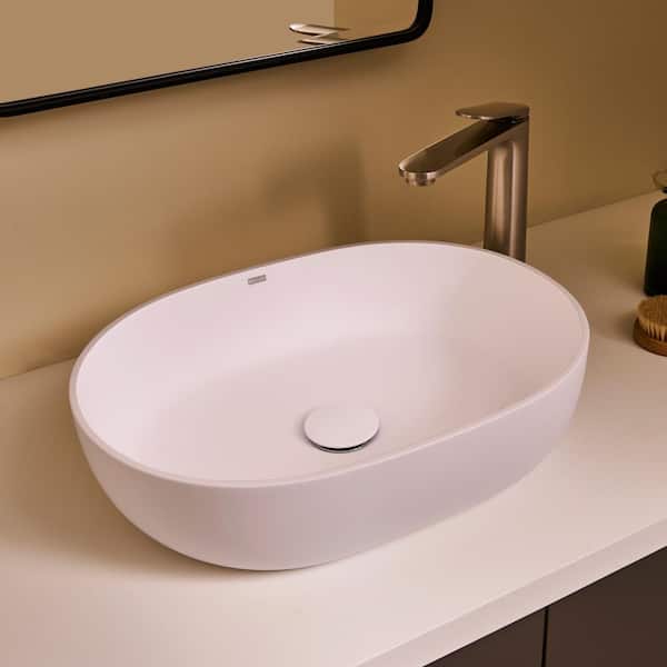 Canali 19 in. Vessel Bathroom Sink in White Solid Surface with Drain