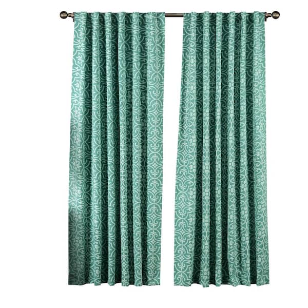Window Elements Teal Geometric Rod Pocket Room Darkening Curtain - 84 in. W x 104 in. L  (Set of 2)
