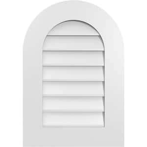 18 in. x 26 in. Round Top Surface Mount PVC Gable Vent: Decorative with Standard Frame