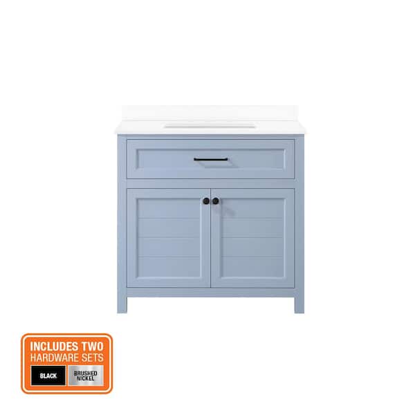 Hanna 36 in. Single Sink Spruce Blue Bath Vanity with White Engineered Stone Top (Assembled)