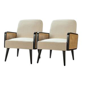 Elva Linen Modern Armchair with Wood Base (Set of 2)