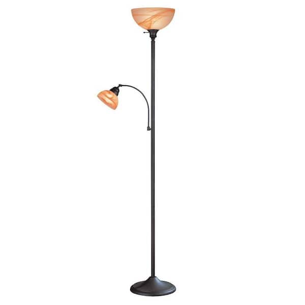 Illumine 73 in. Bronze Floor Lamp with Amber Glass