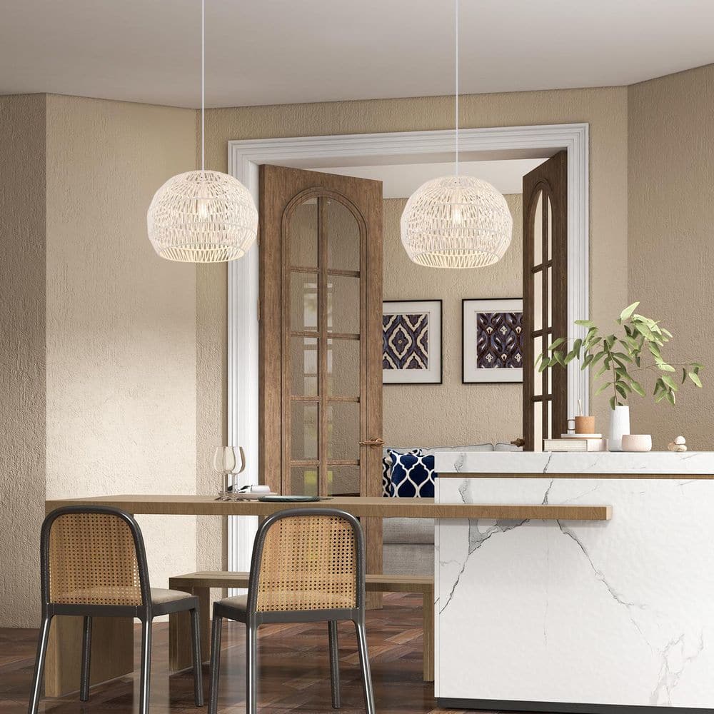 Handwoven Beige 40-Watt 1 Light Paper and Metal Pendant Light with Round Woven Paper Shade, No Bulbs Included price history on PriceWatchPro