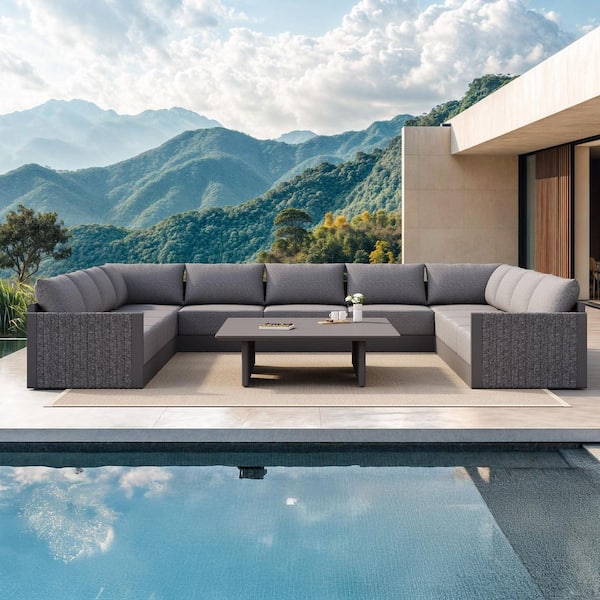 13 Pieces Patio Seating Sofas Aluminum Furniture Outdoor Couch Sectional Set with Cushions and Aluminum Table Gray