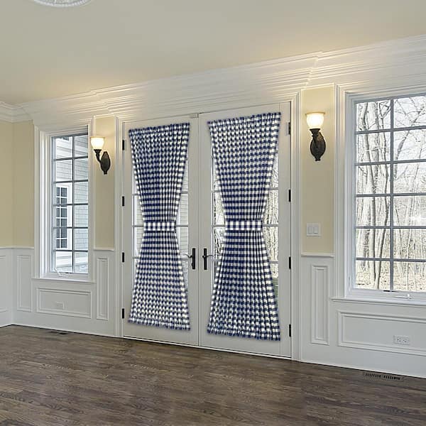 Buffalo Check 54 in. W x 72 in. L Polyester/Cotton Light Filtering Door Panel and Tieback in Navy