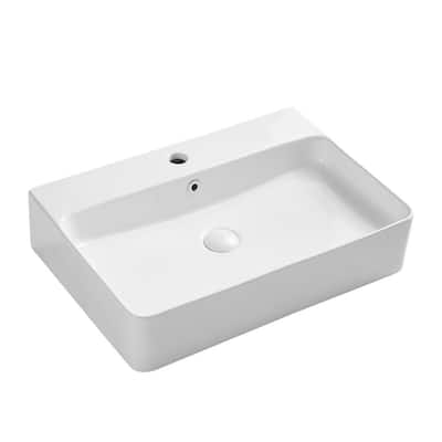 23.62 in. x 16.54 in. White Art Ceramic Rectangular Wall Mounted Vessel Sink Above Counter