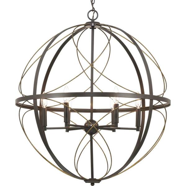 Progress Lighting Brandywine 6-Light Antique Bronze Transitional Globe Large Hanging Pendant Light