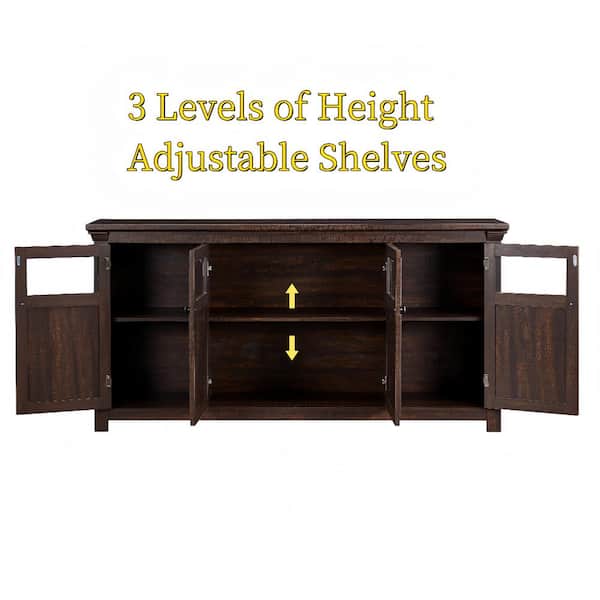FUNKOL 68.3 in. x 15.35 in. x 34.65 in. Vintage MDF Ready to Assemble Base Storage Cabinet in Espresso with 4-Doors
