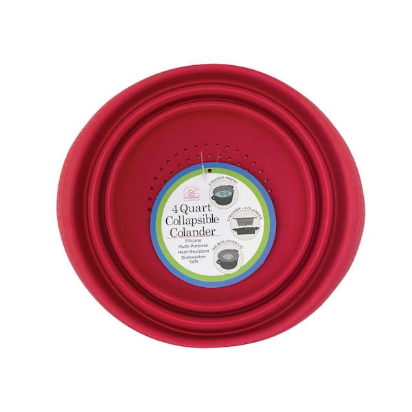 Better Houseware 4 qt. Collapsible Silicone Colander in Red Better Houseware 4 qt. Collapsible Silicone Colander in Red