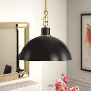 Doreen 1-Light Aged Brass with Black Dome Pendant Light