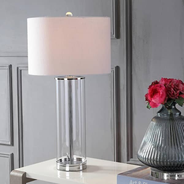 JONATHAN Y Harper 29 in. Clear/Chrome Glass Table Lamp