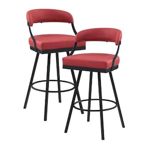 Brassica 31 in. Black Finish Metal Swivel Pub Height Chair with Red Faux Leather Seat (Set of 2)