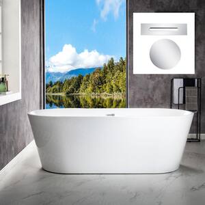 Teaneck 71 in. Acrylic FlatBottom Double Ended Bathtub with Polished Chrome Overflow and Drain Included in White