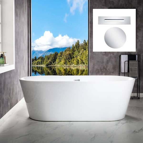 WOODBRIDGE Sayreville 71 in. Acrylic FlatBottom Double Ended Bathtub with Polished Chrome Overflow and Drain Included in White