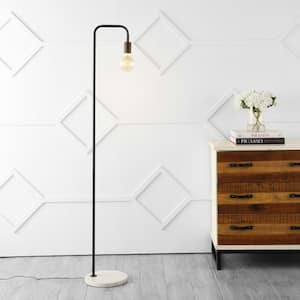 Vega 60 in. Black Minimalist Edison Metal/Marble LED 1-Light Standard Floor Lamp, Black