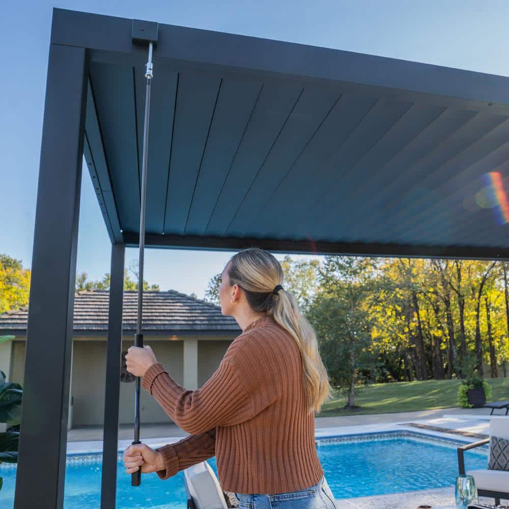 Sarasota Black Steel Louvered Pergola with Canopy