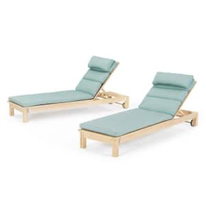 Kooper Wood Outdoor Chaise Lounges with Bliss Blue Cushions (Set of 2)