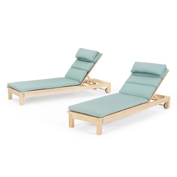RST BRANDS Kooper Wood Outdoor Chaise Lounges with Bliss Blue Cushions (Set of 2)