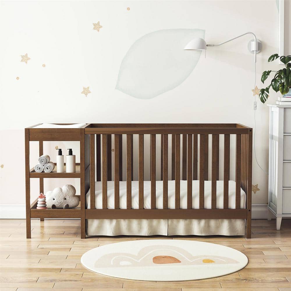 Porsha 3-in-1 Crib and Changer Combo, Convertible, Walnut