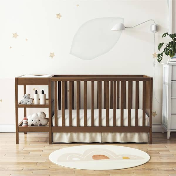 Porsha 3-in-1 Crib and Changer Combo, Convertible, Walnut