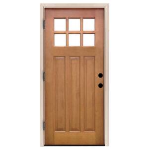 32 in. x 80 in. Craftsman 6 Lite Stained Mahogany Wood Prehung Front Door