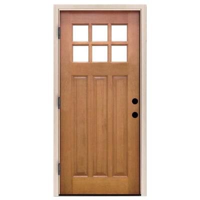 Steves & Sons 36 in. x 80 in. Craftsman 6 Lite Stained Mahogany Wood ...