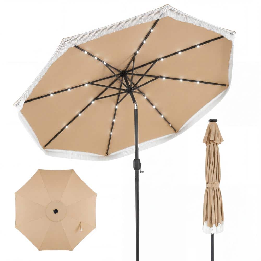 9 ft. Solar LED Market Patio Umbrella with Tassel Trim, 24 Lights and Tilt, Beige price history on PriceWatchPro