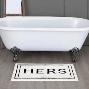 Hers 20 in. x 34 in. White/Black Polyester Machine Washable Bath Mat