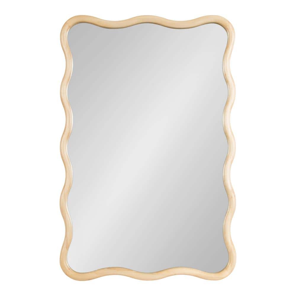 Natural Wood Scalloped Rectangular Vanity Wall Mirror 24x36