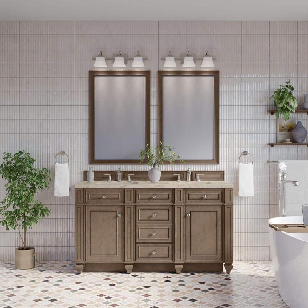 Bristol 60.0 in. Double Bath Vanity in Whitewashed Walnut with Tajnar Engineered Composite Top price history on PriceWatchPro