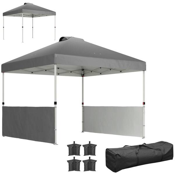 10 ft. x 10 ft. Pop Up Gray Outdoor Party Tent with 2 Half Sidewalls, Wheeled Carry Bag